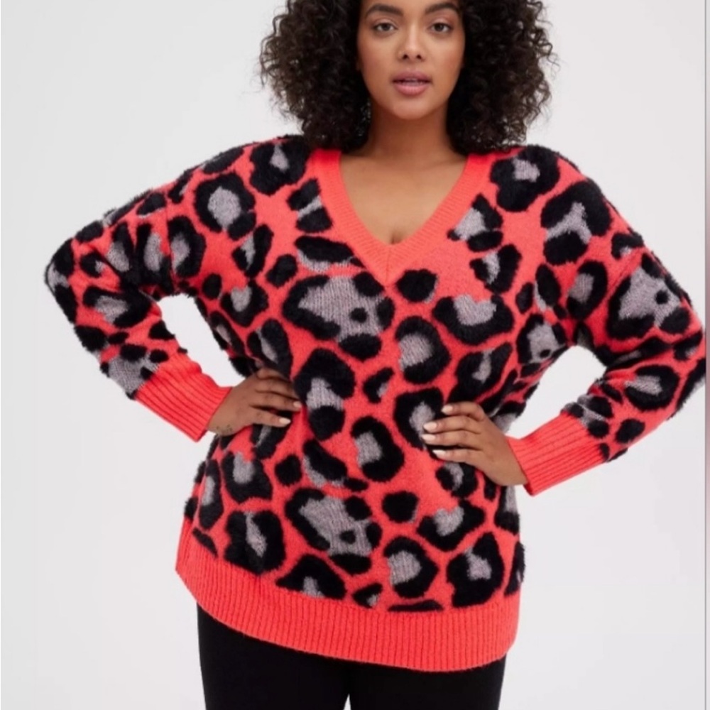 Faux fur / fuzzy pullover leopard print sweater size 2X